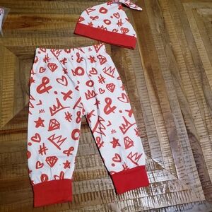 ❤ & Diamonds NWOT Infant Jogger & Matching Hat - Red/White Sz 80 (9 - 18M US)